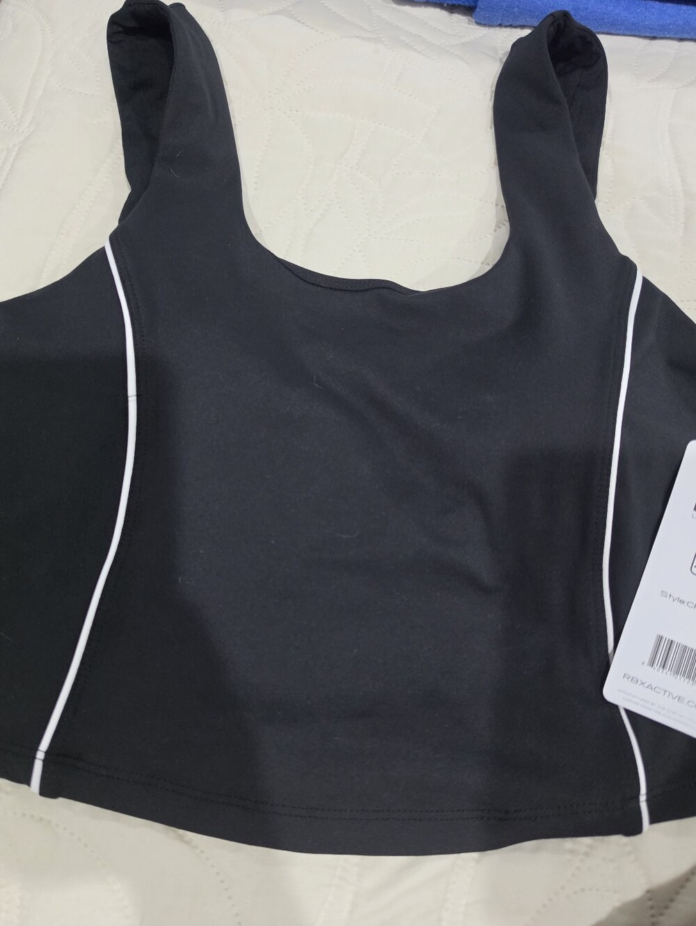 RBX Black Cropped Sports Tank with White Piping